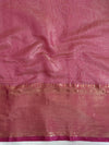 Banarasee Handloom Tissue Saree With Broad Contrast Border-Yellow & Pink
