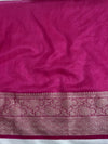 Banarasee Handwoven Plain Tissue Saree With Zari Border & Lace-Rani Pink