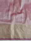 Banarasee Handwoven Plain Tissue Saree With Zari Border & Lace-Light Pink