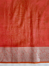 Banarasee Handwoven Plain Tissue Saree With Zari Border & Lace-Orange