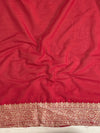 Banarasee Chiffon Saree With Zigzag Pattern Zari Border & Lace-Red