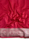 Banarasee Handwoven Mashru Silk Saree With Zari Buti Design Border & Lace-Cherry Red