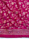 Banarasee Handwoven Semi Katan Saree With Sona Rupa Zari Buta Design Border & Lace-Hot Pink