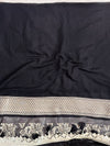 Banarasee Chiffon Saree With Golden Zari Floral Design Border & Lace-Black