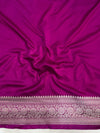 Banarasee Mashru Silk Saree With Silver Zari Design Floral Border & Lace-Magenta