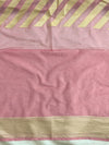 Banarasee Chiffon Saree With Golden Stripes Design Border & Lace-Baby Pink