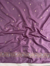 Banarasee Handwoven Semi Katan Saree With Sona Rupa Zari Buta Design Border & Lace-Onion Pink