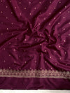 Banarasee Handwoven Semi Katan Saree With Sona Rupa Zari Buta Design Border & Lace-Wine