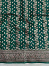 Banarasee Semi-Chiffon Antique Zari Saree With Floral Border-Deep Green