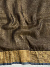 Banarasee Linen Tissue Metallic Shine Saree With Zari & Hand Embroidered Cutdana Work-Black (Gold Tone)