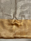 Banarasee Linen Tissue Metallic Shine Saree-Silver & Golden Yellow