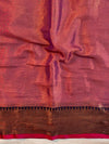 Banarasee Dual Shaded Linen Tissue Saree With Zari Border-Pink