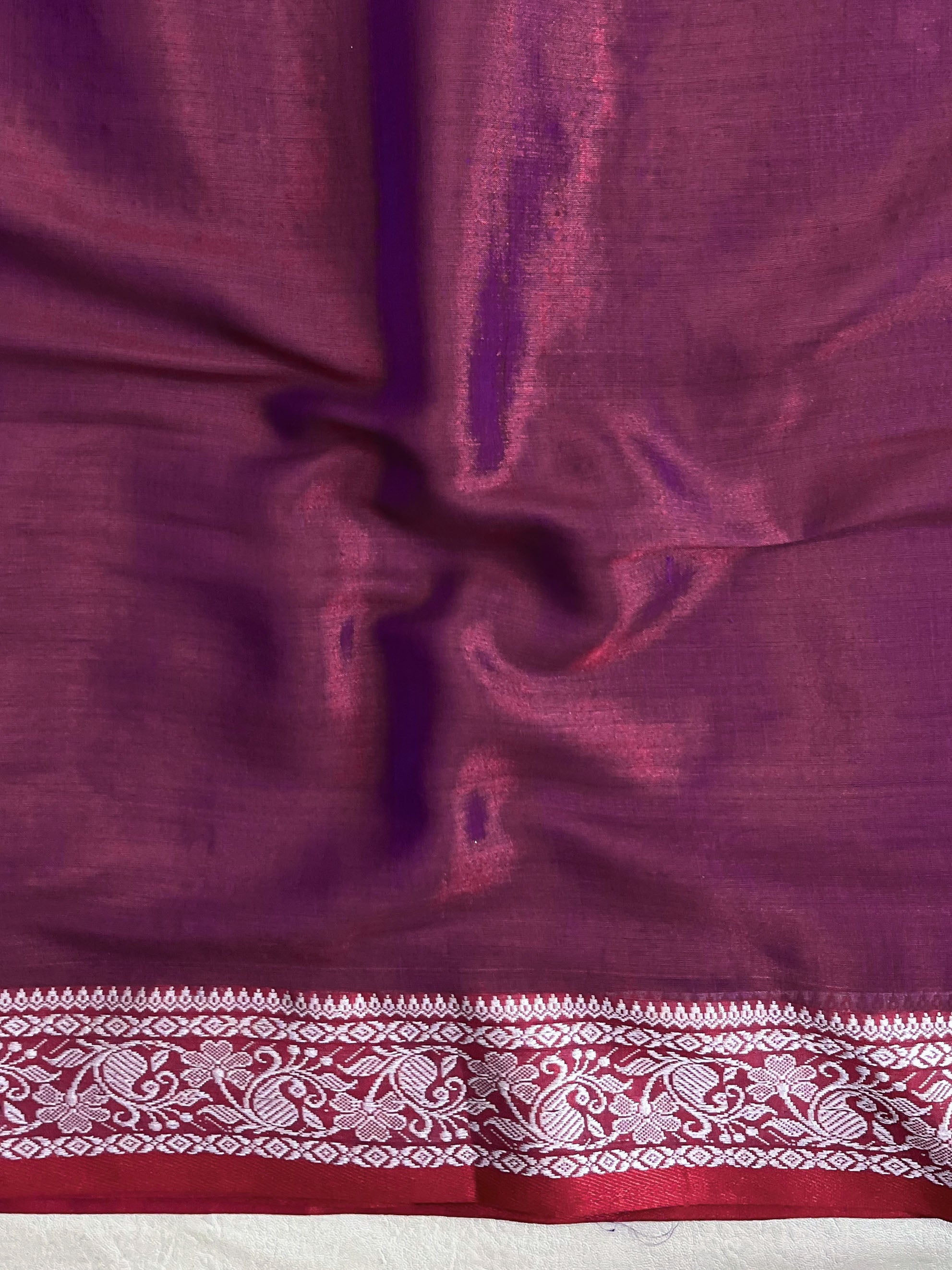 Banarasee Dual Shaded Linen Tissue Saree With Floral Border-Violet