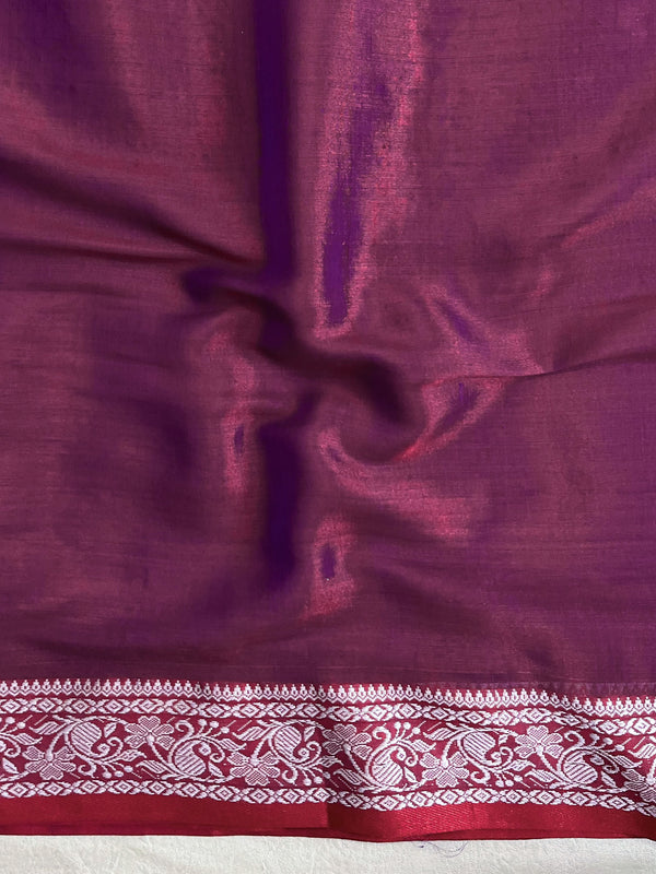 Banarasee Dual Shaded Linen Tissue Saree With Floral Border-Violet