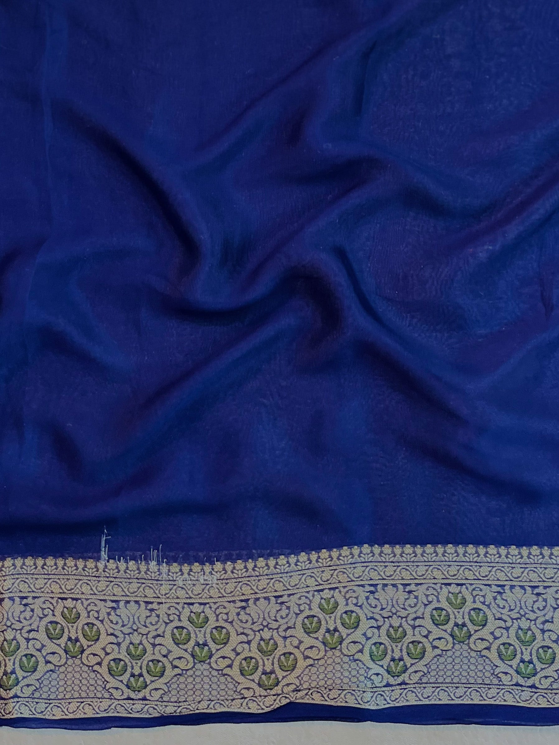 Banarasee Pure Chiffon Saree With Zari Work & Border-Blue