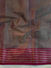 Banarasee Handwoven Tissue Saree With Hand Brush Paint Floral Design & Contrast Border-Light Green