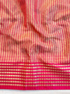 Banarasee Handwoven Tissue Saree With Hand Brush Paint Floral Design & Contrast Border-Peach
