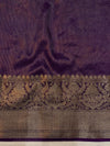 Banarasee Handwoven Pure Linen Saree With Broad Zari Border-Purple
