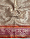 Banarasee Organza Mix Saree With Zari Jaal Design & Contrast Border-Peach & Pink