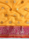 Banarasee Organza Mix Saree With Zari Buta Design & Contrast Border-Yellow & Pink