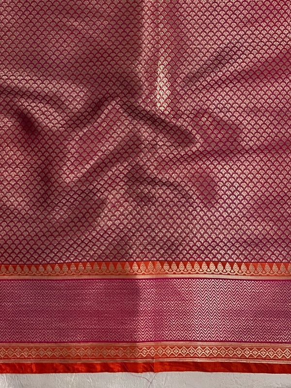 Banarasee Organza Mix Saree With Zari Buta Design & Contrast Border-Pink