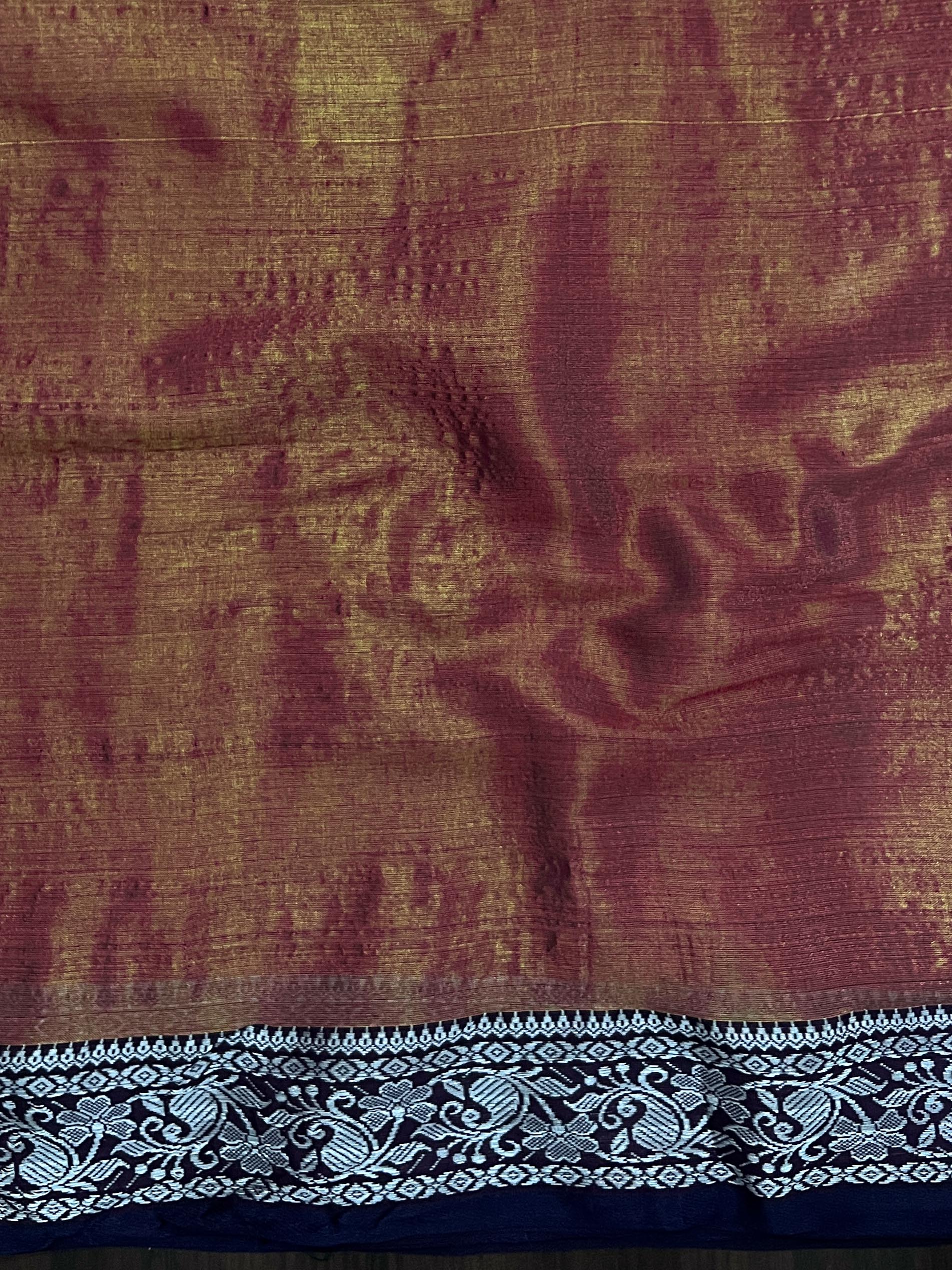 Banarasee Dual Shaded Linen Tissue Saree With Floral Border-Gold