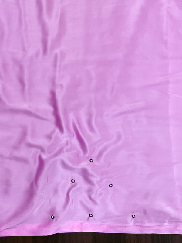 Banarasee Handloom Satin Hand Dyed Saree With Mirror Work-Black & Baby Pink