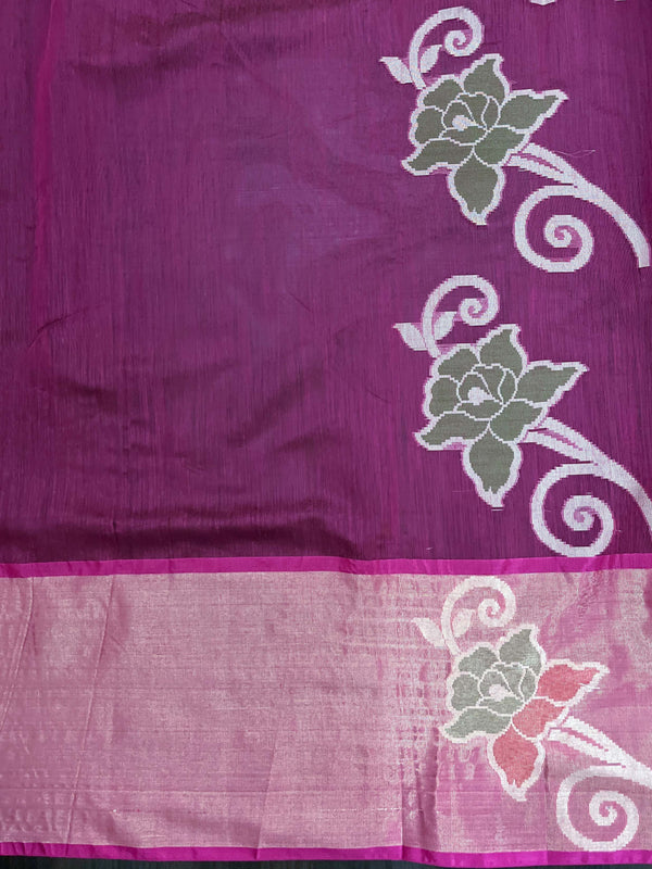 Banarasee Handwoven Tissue Saree With Resham Work & Contrast Border-Green & Pink