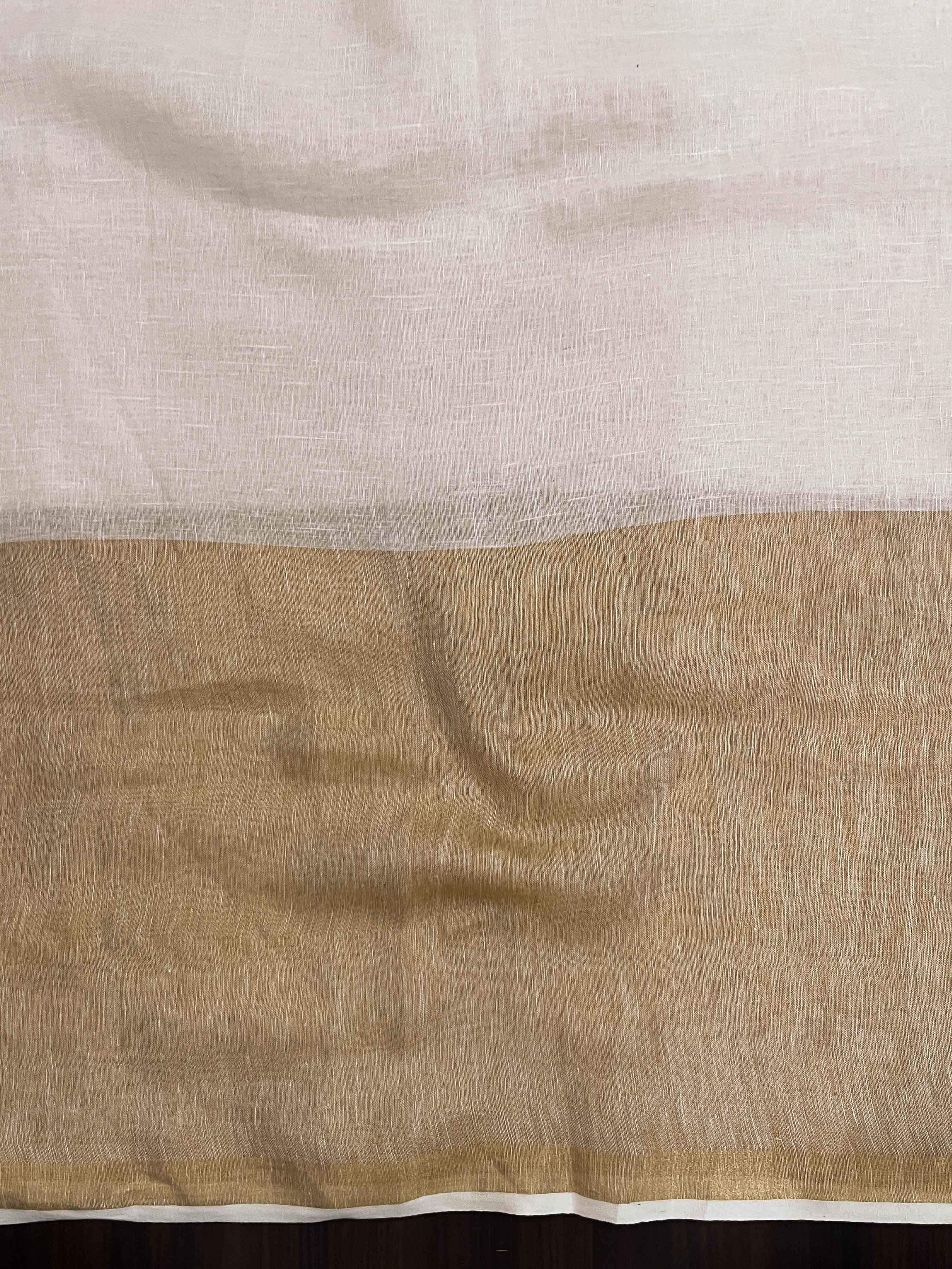 Banarasee Handloom Pure Linen Shine Saree-Multicolor