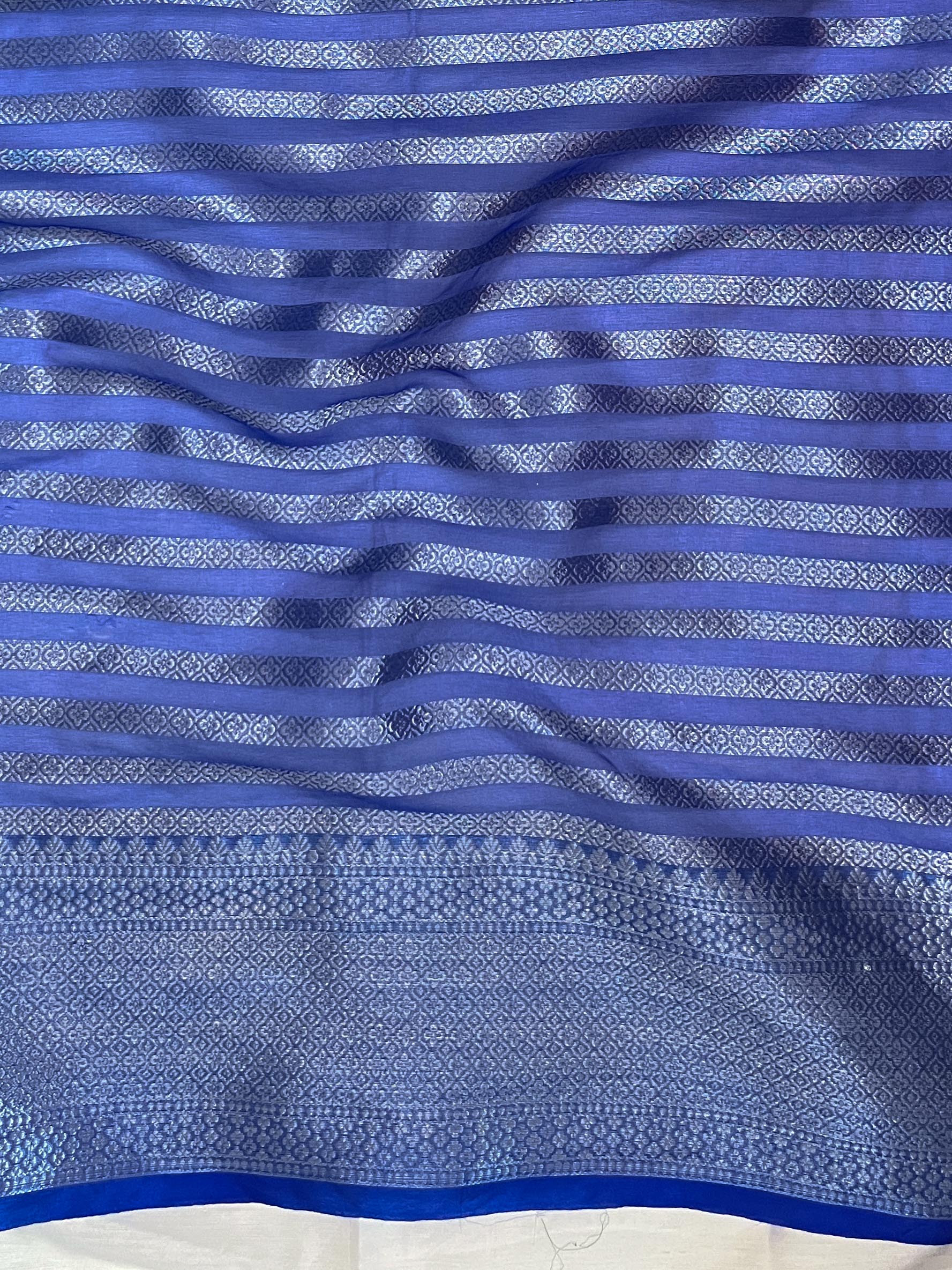Banarasee Organza Mix Saree With Silver Zari Buti Design & Border-Royal Blue