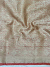 Banarasee Handwoven Plain Tissue Saree With Gold Zari Border & Lace-Peach