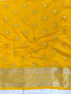 Banarasee Handwoven Semi Silk Saree With Zari Buti Design & Contrast Border-Navy Blue & Yellow