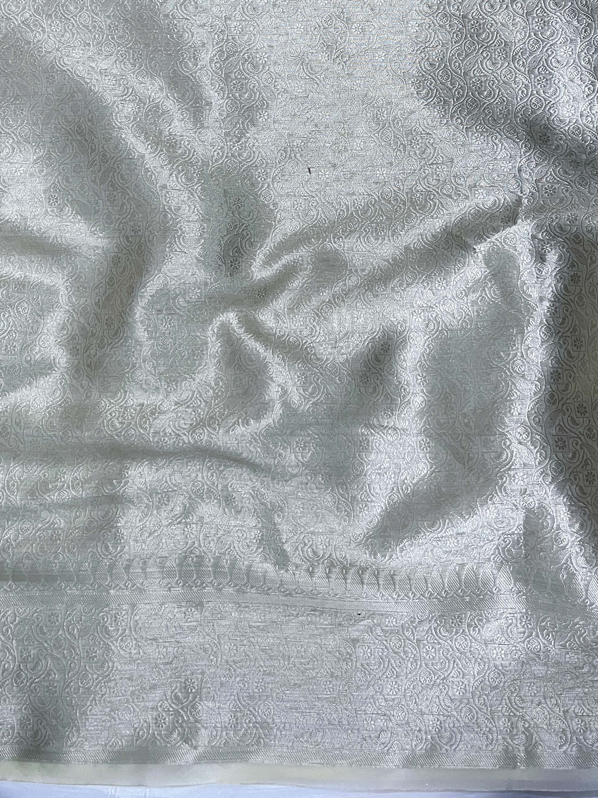 Banarasee Organza Mix Saree With Silver Zari Buti Design & Border-Light Yellow
