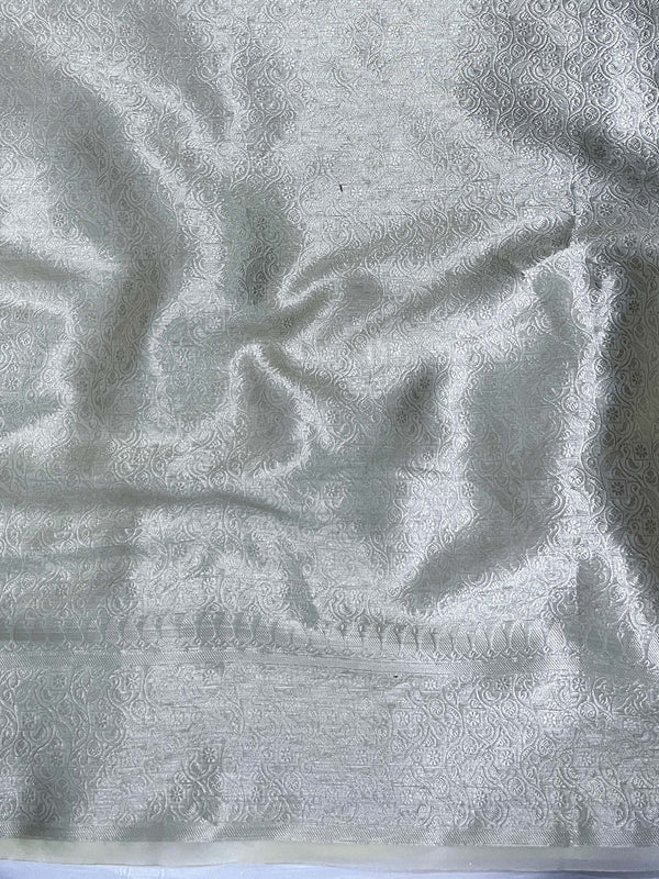 Banarasee Organza Mix Saree With Silver Zari Buti Design & Border-Light Yellow