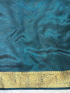 Banarasee Handwoven Dual Color Tissue Saree With Gold Zari Border & Lace-Teal Blue & Black