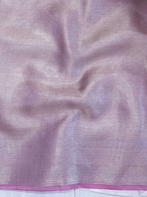 Banarasee Handwoven Tissue Saree With Zari Stripe Design & Lace-Light Pink