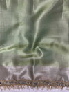 Banarasee Handwoven Tissue Saree With Zari Weaving Design & Lace-Leaf Green