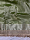 Banarasee Handwoven Plain Tissue Saree With Gold Zari Border & Lace-Light Green