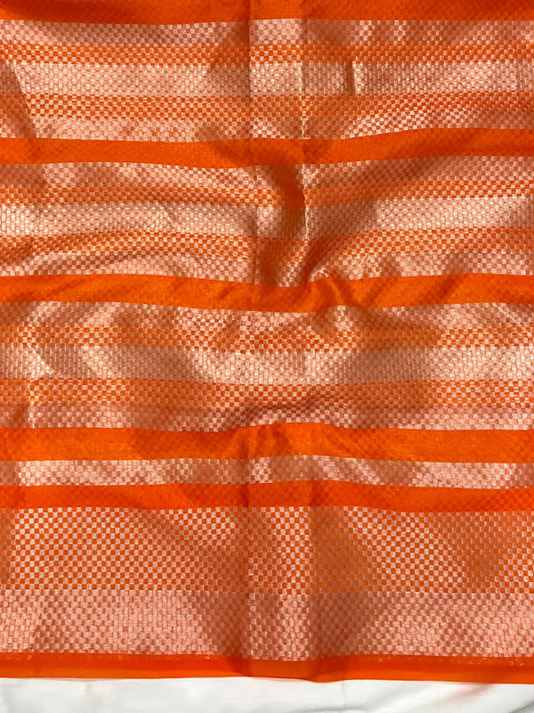Banarasee Dual Color Organza Mix Saree With Zari & Resham Work-Hot Pink & Orange
