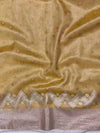 Banarasee Handwoven Tissue Saree With Zari Buti Design & Lace-Yellow