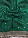 Banarasee Handwoven Tissue Saree With Zari Buti Design & Lace-Green