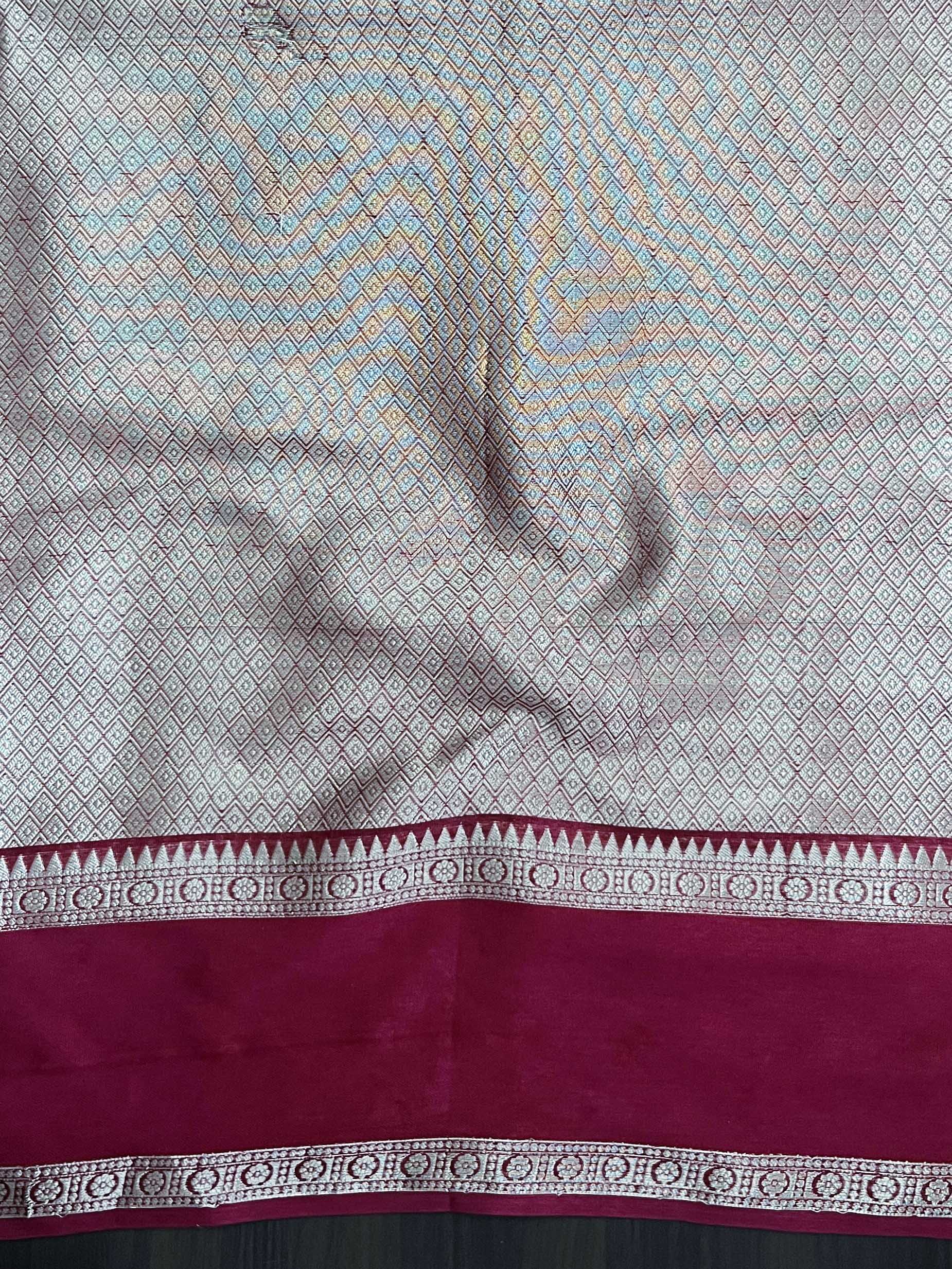 Banarasee Handwoven Semi Silk Saree With Zari Stripes Pattern & Contrast Border-Black & Maroon