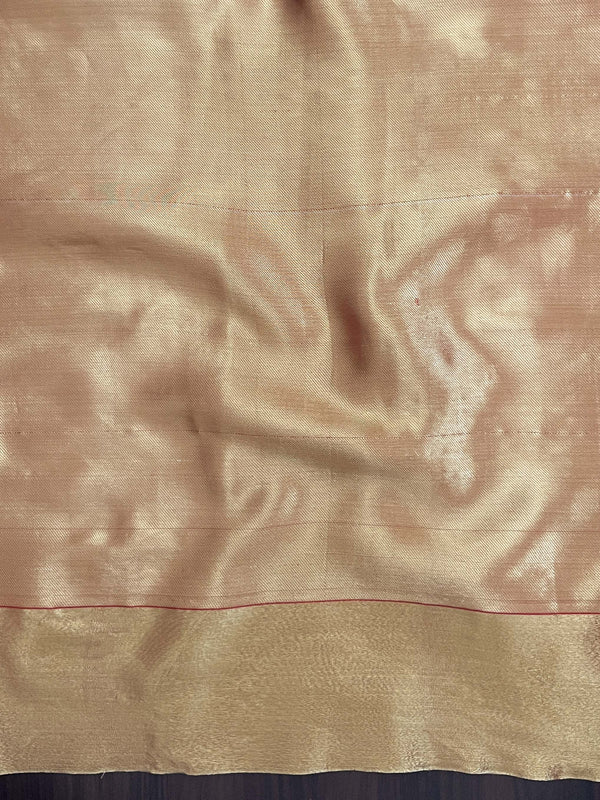 Banarasee Handwoven Semi Silk Saree With Zari Buta Design & Lace-Peach