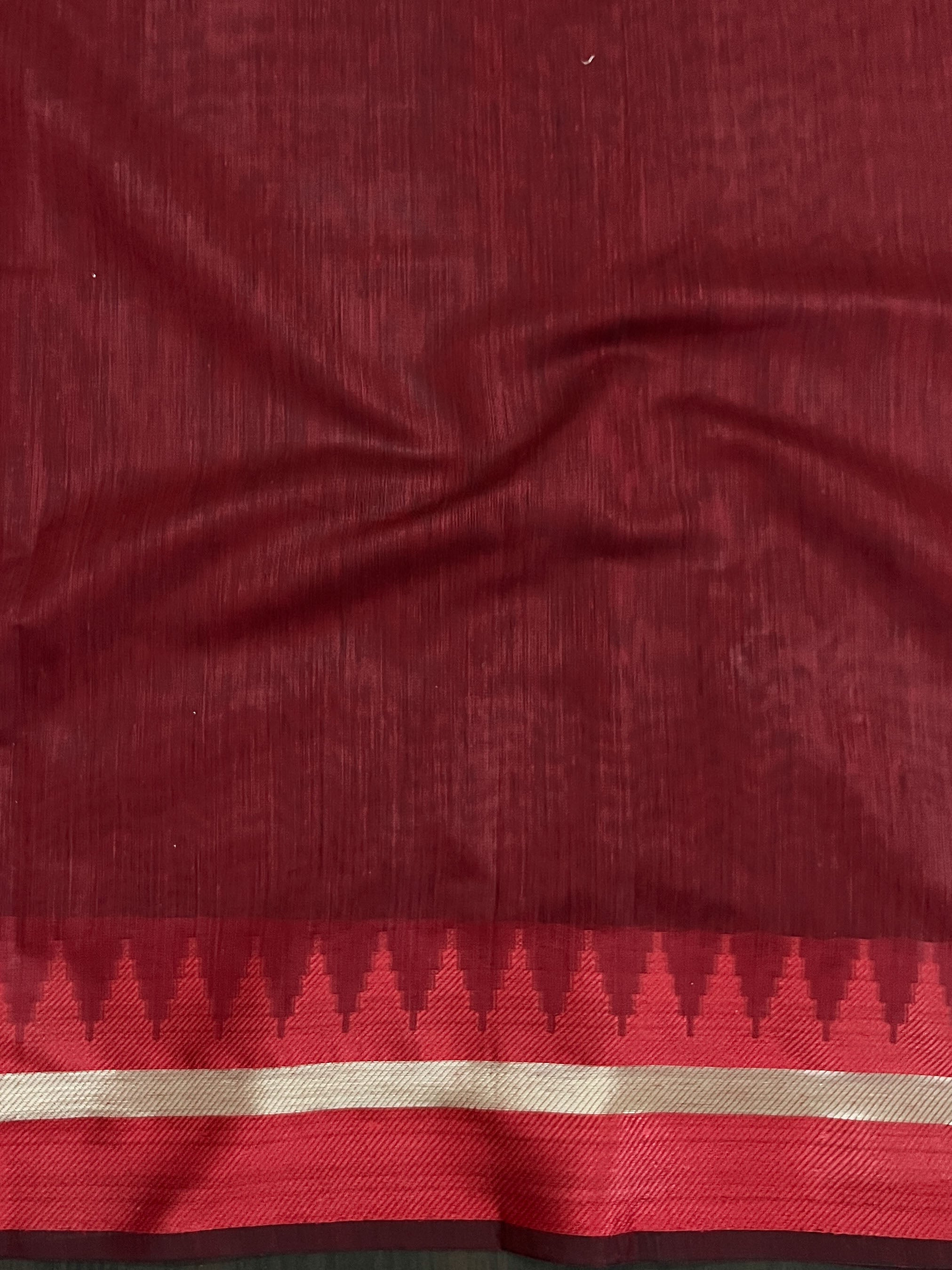 Banarasee Handloom Plain Cotton Silk Saree With Contrast Border-Navy Blue & Maroon