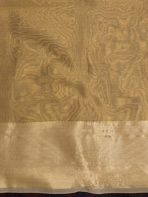 Banarasee Handwoven Tissue Saree With Zari & Thread Work-Gold