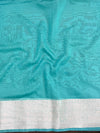 Banarasee Handloom Georgette Saree With Silver Zari Work & Border-Turquoise Blue