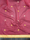 Banarasee Handloom Cotton Silk Saree With Buti Design & Contrast Pallu-Black & Maroon