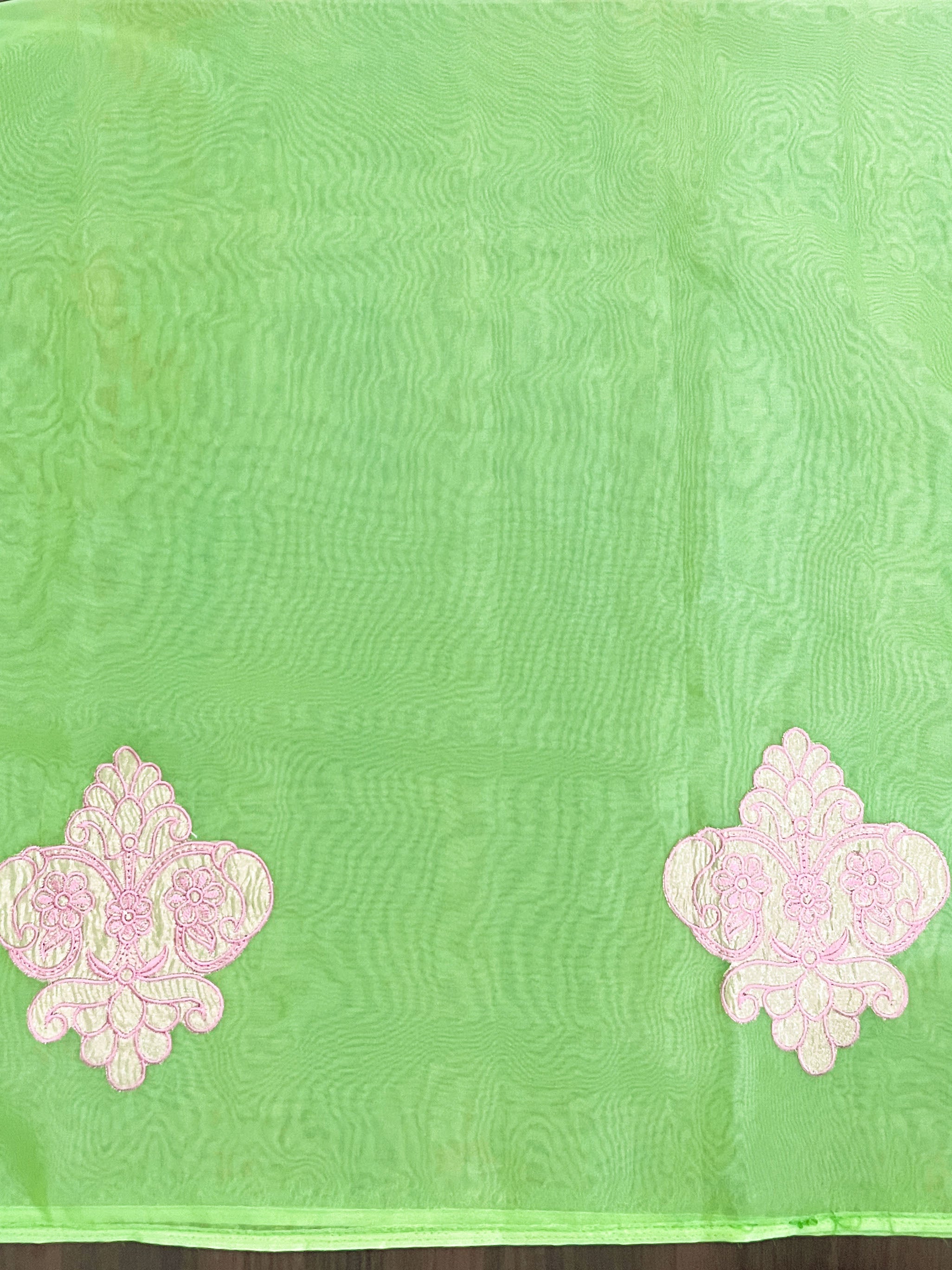 Banarasee Organza Mix Saree With Embroidered Buta & Applique Work Pallu-Pastel Green
