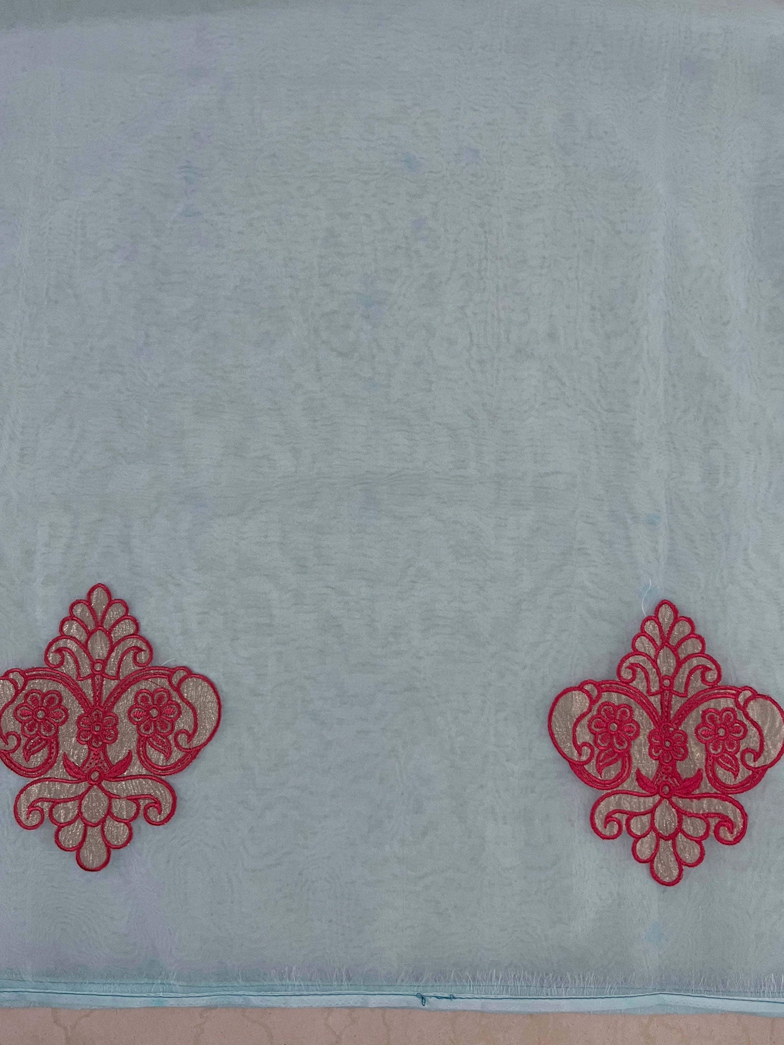 Banarasee Organza Mix Saree With Embroidered Buta & Applique Work Pallu-Pastel Blue