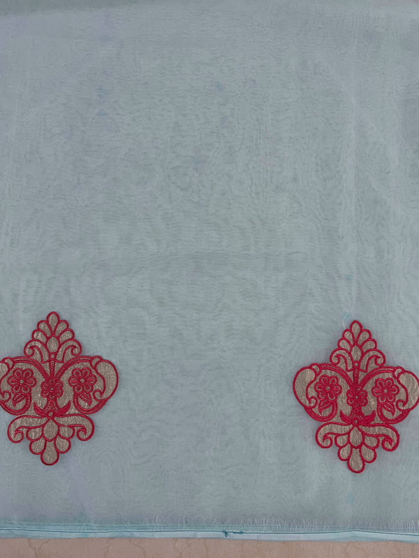 Banarasee Organza Mix Saree With Embroidered Buta & Applique Work Pallu-Pastel Blue